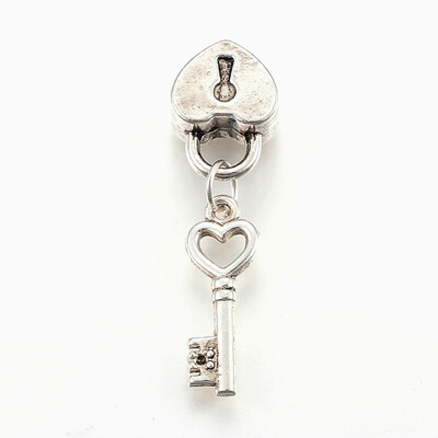 

Tibetan Style Alloy European Dangle Beads Large Hole Pendants Key&Heart Lock Antique Silver