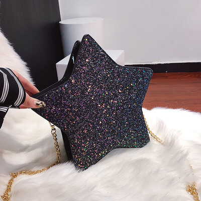 

Ins personality red sequined star bag female 2019 new Korean version of textured chain bag shoulder Messenger bag tide