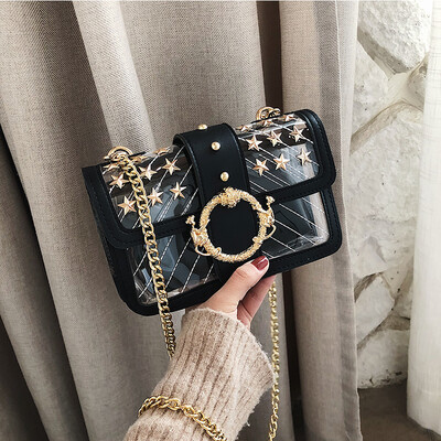 

Small bag female 2019 new fashion rivet shoulder net red transparent bag texture wild chain slung small square bag
