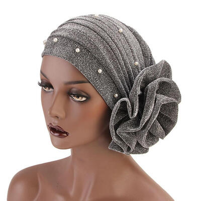 

Fashion Faux Pearl Decor Big Flower Women Muslim Hijab Turban Hat Head Wrap Cap