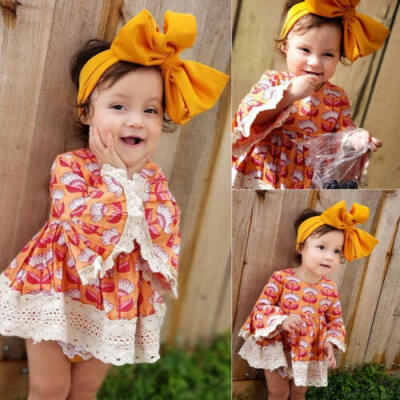 

Cute Toddler Baby Girl Fashion Floral Bell sleeve Lace Princess Dresses Outfits