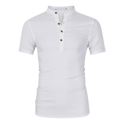 

Toponeto Mens Baggy Cotton Linen Solid Short Sleeve Button Retro T Shirts Tops Blouse