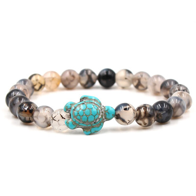 

Green Turquoise Turtle Volcanic Stone White Pine Variety Natural Stone Elastic Bracelet Unisex Pair Bracelet Hot Gift