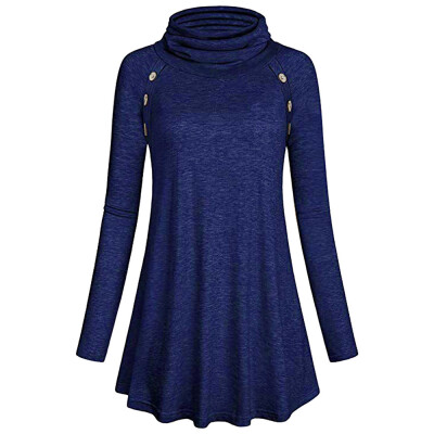 

Nomeni Womens Long Sleeve Pure Color Button Embellished Casual Basic Tunic Tops Blouse