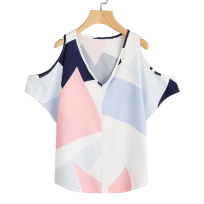 

Nomeni Women Summer Sexy Printed V-collar Top Fashion Short Sleeve T-shirt