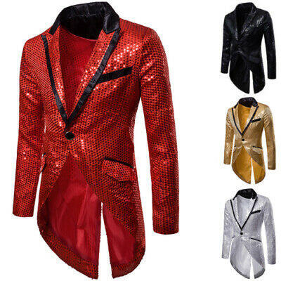 

Men Shiny Sequins Suit Jacket Blazer One Button Formal Tuxedo Wedding Party Coat