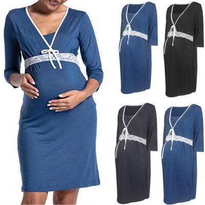 

Fashion Womens Maternity Nursing Nightgown Night-Robe Lace Sleepwear Dress -XXL