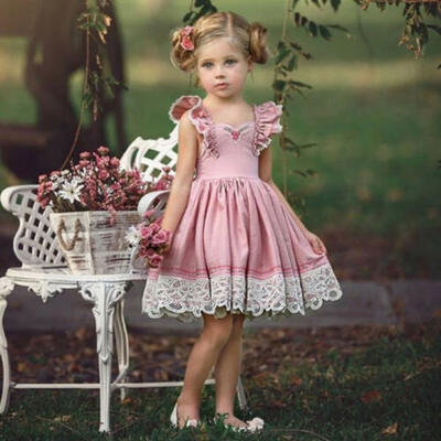 

Kids Girl Lace Flower Casual Dress Princess Pageant Party Dresses Clothing Pink