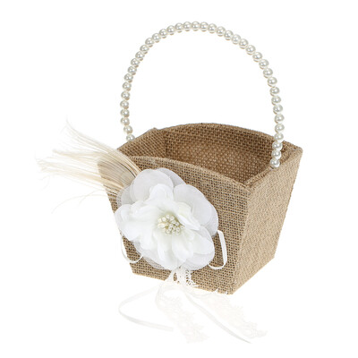 

Wedding Accesorries Burlap Wedding Guest Book Pen Holder Silver Pen Flower Girl Basket Ring Pillow Set Pack of 5