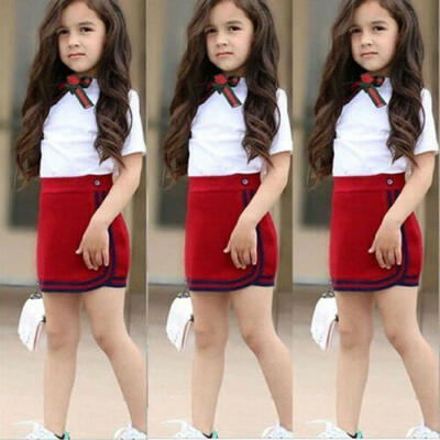 

Canis Newborn Kids Baby Girls Bow Flower Tie Tops T-shirt Skirts Outfit Set 2pcs