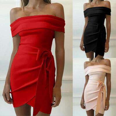 

Sexy Women Bodycon Off Shoulder Short Sleeve Irregular Mini Dress Party Dress