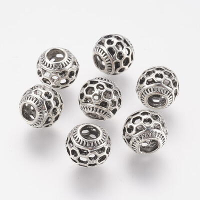

Alloy European Beads Large Hole Bead Hollow Round Antique Silver 105x95mm Hole 4mm