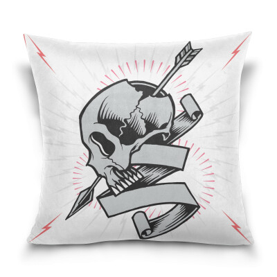 

ALAZA Thanksgiving Throw Pillow Cover 16 X 16 inch Cushion Cover with Skull Arrow And Ribbon Printed Pillowcase