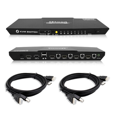 

TESmart 4x1 HDMI KVM Switch HDMI 4K 3840x216060Hz 444 with 2 Pcs 5ft15m KVM Cables Supports USB 20 Devices