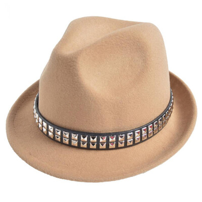 

Styles Unisex Women Men Trilby Jazz Hat Woolen Pork Pie Hat With Belt And Rivet
