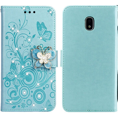 

MOONCASE Samsung Galaxy J3 2017 Butterfly Rhinestone Embossed Leather Case - Green