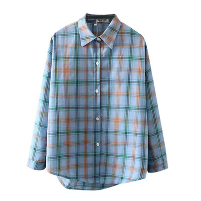 

2019 New Brand Women Blouses Long Sleeve Shirts Cotton Red Blue Black Plaid Shirt Casual Female  Blouse Tops