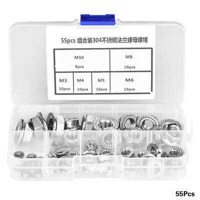 

Greensen 55pcs Stainless Steel Hex Nut M3M4M5M6M8M10 Thread Hexagonal Flange Nuts