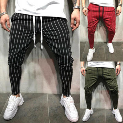 

Men Striped Casual Pants Slim Fit Skinny Straight Leg Urban Trousers Sweatpants