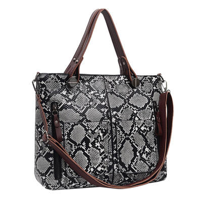 

Women Snake Pattern Shoulder Bag Luxury Designer Handbags PU Leather Large Capacity Messenger Bag Shopping Tote T2G