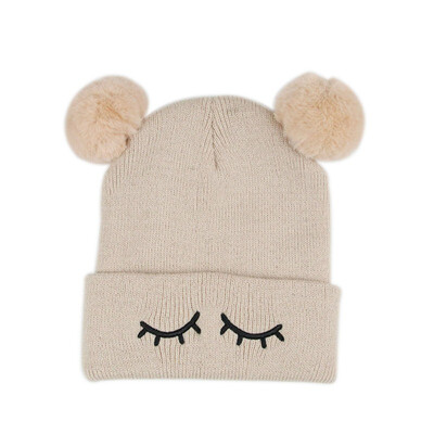 

Hot Childrens Head Cap Girls Boys Cute Embroidery Double Ball Knitted Caps New Winter Kids Warm Hats Children Soft Hat