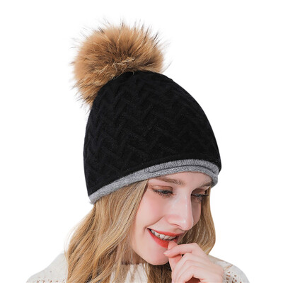 

Tailored Womens Winter Soft Knitted Beanie Hat Real braided cashmere knit hat