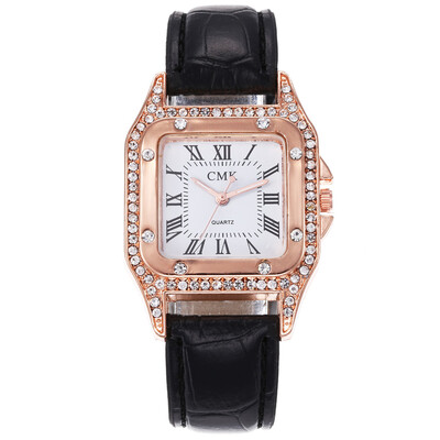

Fashion Square Ladies Watches Retro Diamond Dial Reloj hombre Leather Casual Female Clock Baracelet Watch Montre Feminino 533