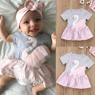 

Newborn Baby Girl Short Sleeve Romper Top Lace Dot Dress Outfit Clothes