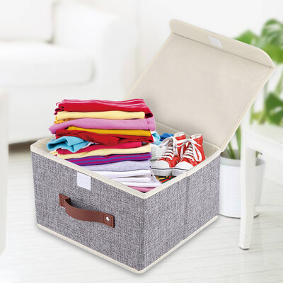 

Cotton Linen Storage OrganizerFabric Folding Clothing Storage Box Home Closet Clothes Books Children Toys Organizer