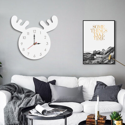 

Gobestart Nordic Style Elk Wall Clock Silent Wooden Clock for Home Living Room