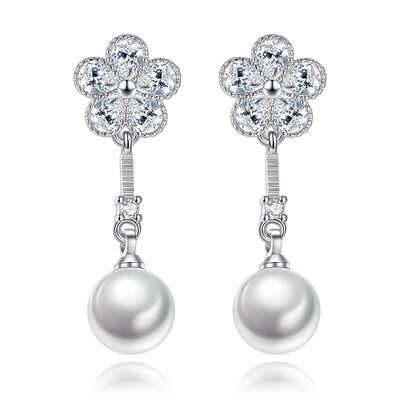 

Hot Fashion Simple Personality Imitation Pearl Earrings Women Jewelry Flower Cubic Zirconia Accessories WHG35
