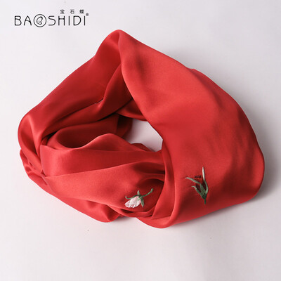 

Gemstone butterfly brand high-grade silk scarf female autumn&winter models heavy 16 m rice silk embroidered silk scarf quality elegant double-sided embroidery large shawl bud flower flower 2 color