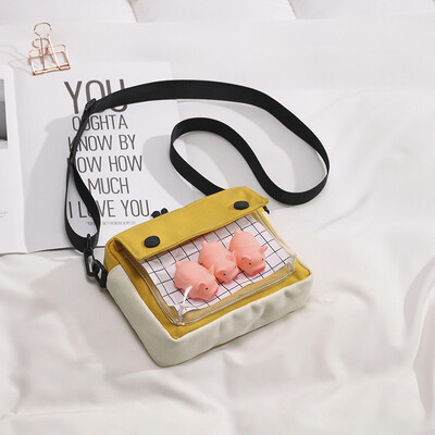 

On the new small bag canvas bag woman single shoulder bag transparent oblique satchel college students feel the old girl ins style