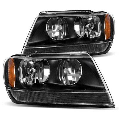 

For 99 00 01 02 03 04 Jeep Grand Cherokee Headlight AssemblyOE Projector HeadlampBlack Housing