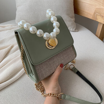 

Tailored Fashion Women Retro Weave Pearl Leather Handle Bags Crossbody Bag Shoulder Bags