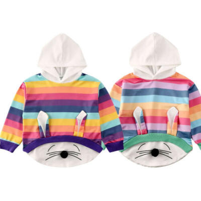 

Cute Toddler Baby Kids Girl Rainbow Long Sleeve Hooded Tops Casual Sweatshirt