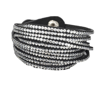 

Personality Solid Drill Colourful Rhinestone Multi-Layer Leather Rope Manual Bracelet Unisex Pair Jewellery