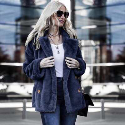

Fashion Women Autumn Winter Faux Fur Coat Solid Open Front Notched Collar Long Sleeve Fluffy Outerwear Jacket