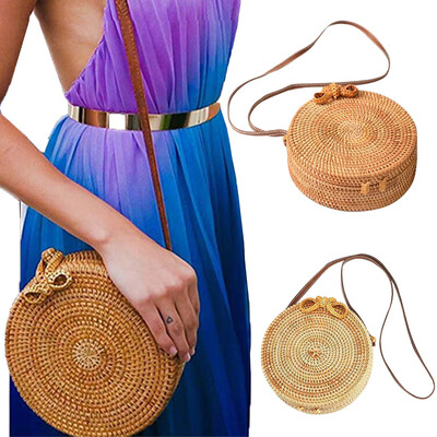 

Tailored Circle Handwoven Bali Round Retro Rattan Straw Beach Bag Crossbody