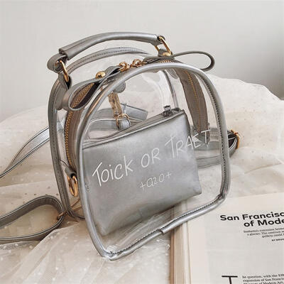 

2019 Summer New Fashion Transparent Printed Letter Backpack Student Multi-function Jelly Bag