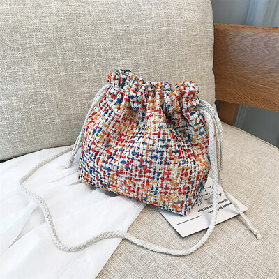 

Tailored Fashion Women Retro Weave Wool Bucket Bag Crossbody Bag Chain Shoulder Bag