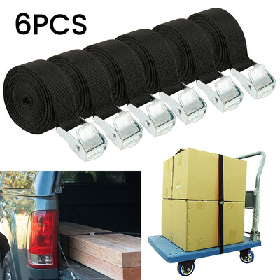 

6pcs Tie Down Strap Strong Ratchet Belt Luggage Bag Cargo Lashing with Metal Buckle Black