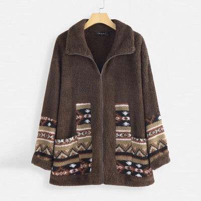 

Roseonmyhand Fashion Women Winter Plus Size Outwear Top Printed Sweater Blouse Coat