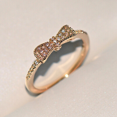 

Hot Women Fashion 14K Rose Gold Bow Ring Crystal Diamond Rhinestone Jewelry Gifts