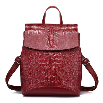 

REALER backpack women split leather school bags for teenage girls travel back pack ladies shoulder bag crocodile prints pink Bag