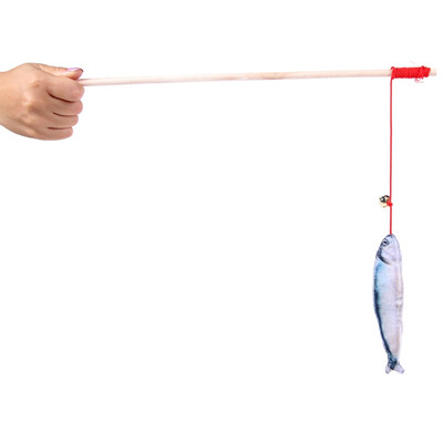 

Wood Tease Rod Cat Sticks Plush Stuffed Artificial Fish Pet Cats Toy Kitten Catnip Bell Teaser Interactive Funning Trainning Toy