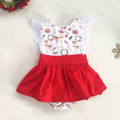 

Christmas Toddler Baby Girls Deer Lace Romper Bodysuit Dress Outfits Clothes