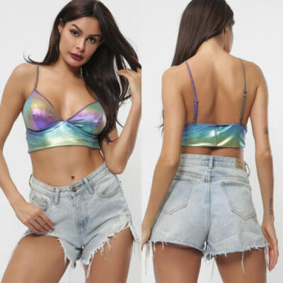 

Womens Crop Top Sexy Laser Vest Fashion Camisole Sleeveless Tank Top T-Shirt