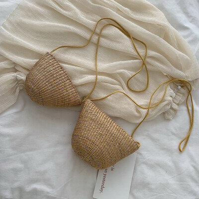 

Qiao Bani 2019 new Korean chic fashion Harajuku style woven hair ball straw bag shoulder diagonal tide handbag