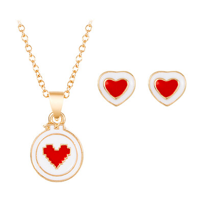 

Love Pendant Necklace Earrings Two Piece Set Women Girls Drop Oil Necklace Ear Studs Jewelry